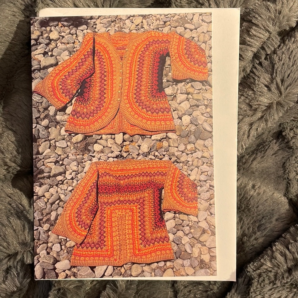 Gift for knitters!  Blank notecard featuring the art of Debbie New